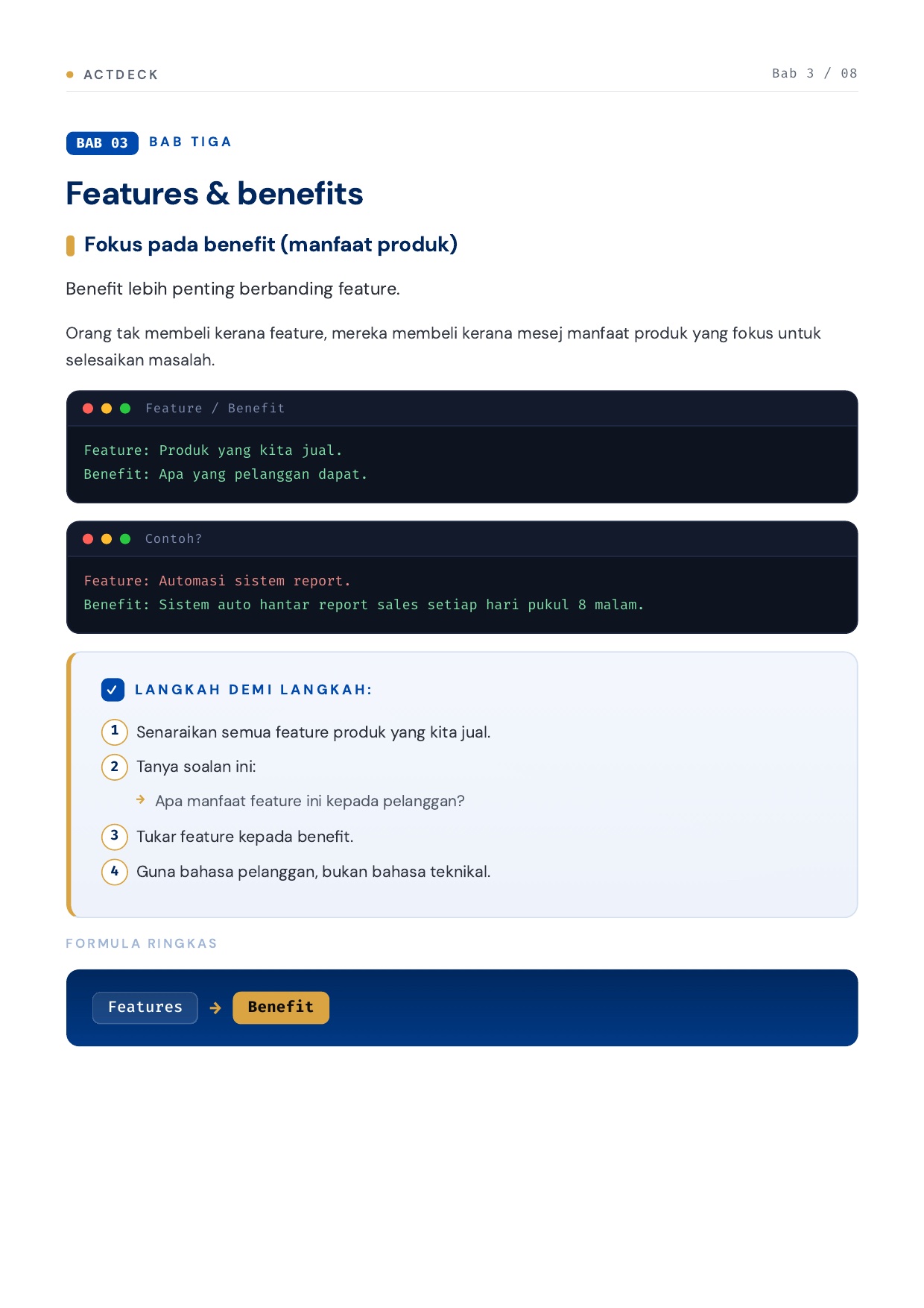 Features vs benefits